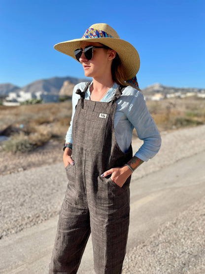 YAYS Special: Linen Unisex Dungaree - Brown Checker