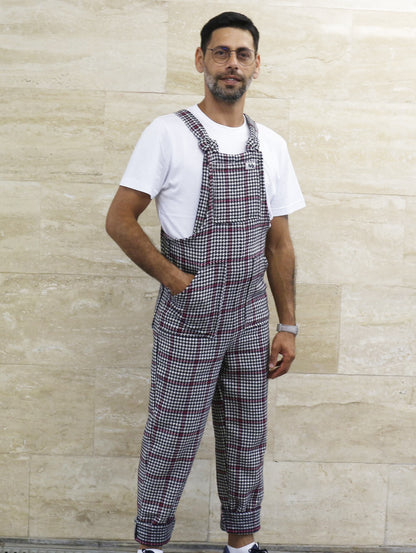 man wearing YAYS unisex cotton wool dungarees, posing, front view