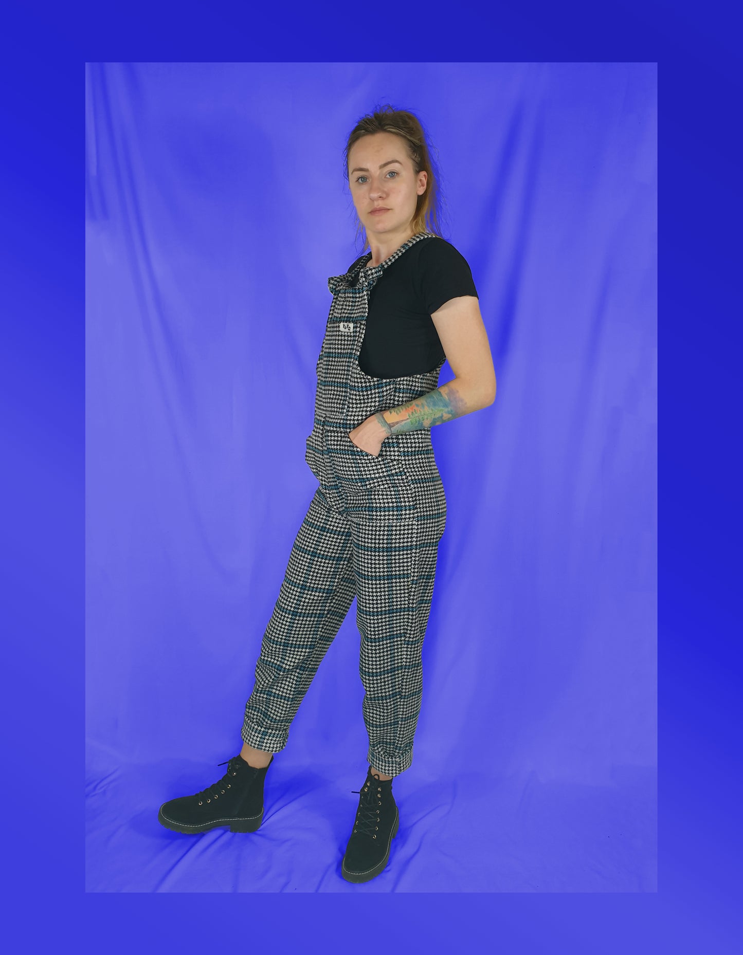 YAYS Special: Salopetă din Lână de Bumbac Unisex - Blue Checker