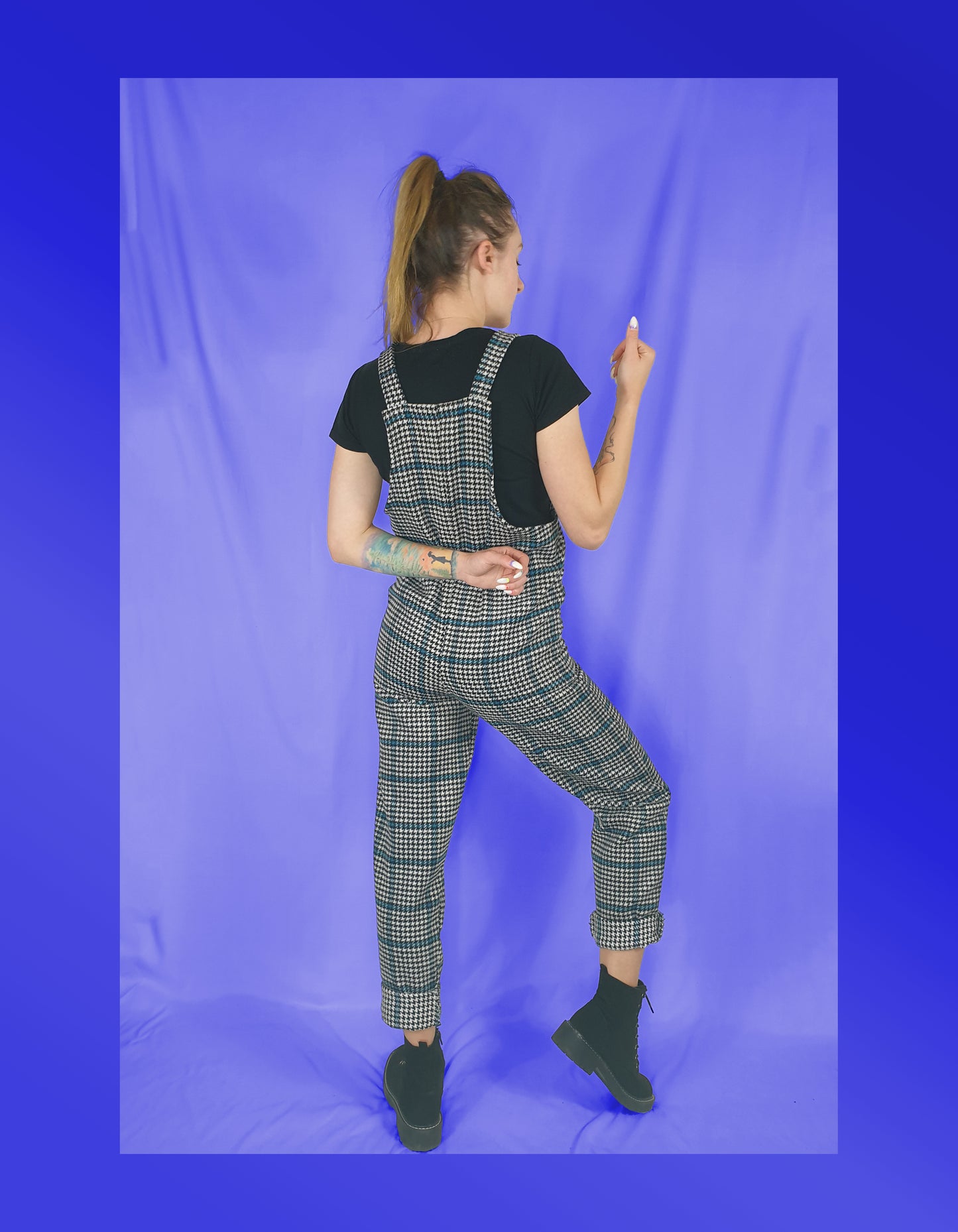 YAYS Special: Salopetă din Lână de Bumbac Unisex - Blue Checker